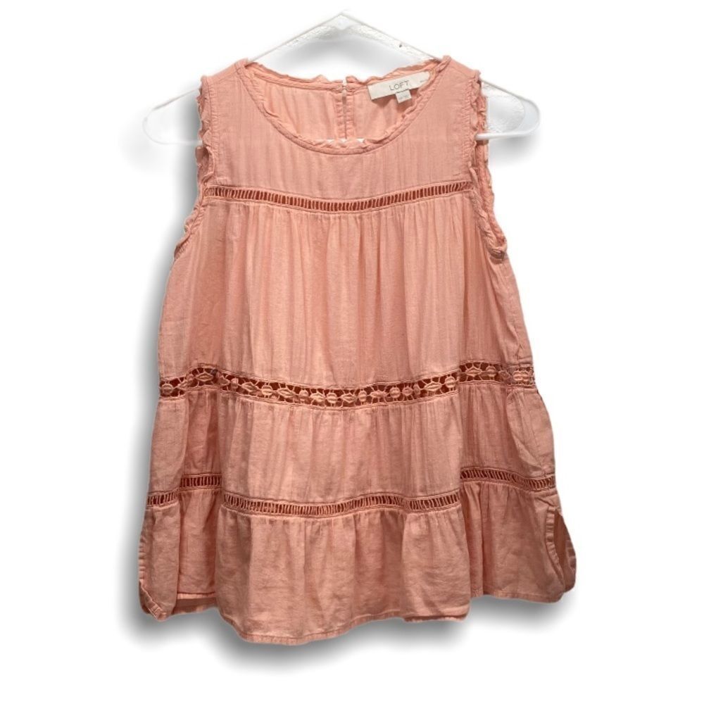 Loft Peach tiered sleeveless top Petite XS Babydoll